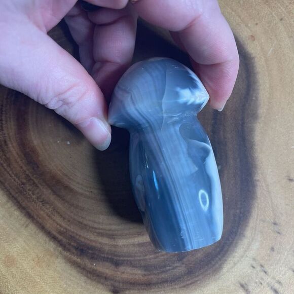 Orca agate mushroom carving crystal druzy white grey banded banding black - Picture 9 of 12